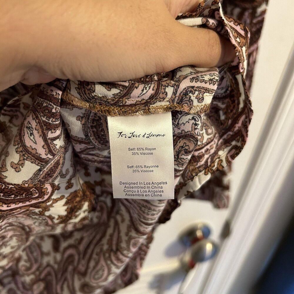 For Love and Lemons Romy Dress Paisley Brown Pink White Ruffle Long Sleeve Mini - Picture 10 of 12